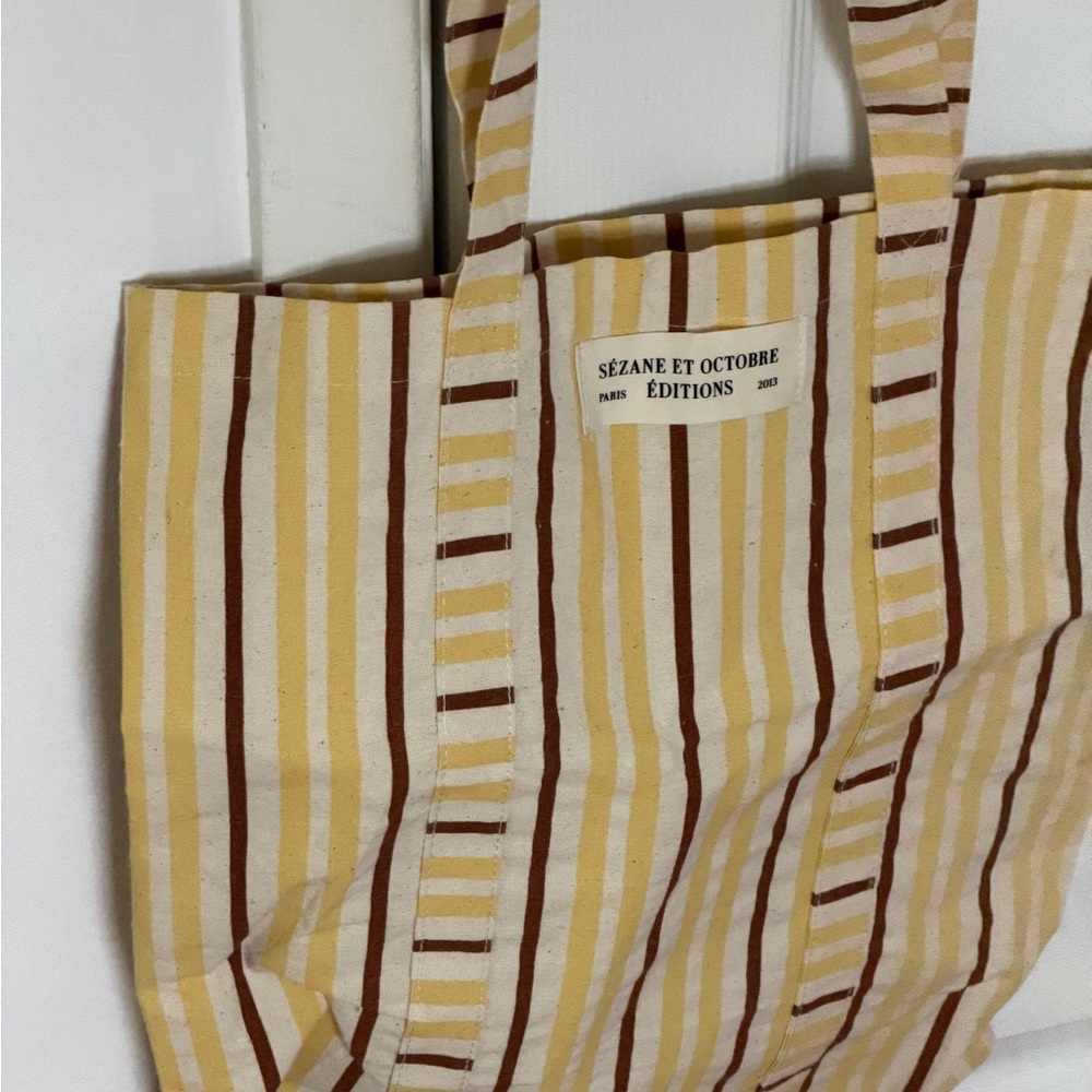 Sezane Yellow and Brown Striped Canvas Tote